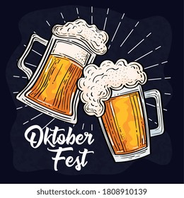 oktoberfest festival celebration with jars beer vector illustration design