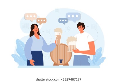 Oktoberfest festival. Cheerful Bavarian people or tourists. Character holding a full glass of beer with foam. Traditional annual beer carnival in Germany. Flat vector illustration