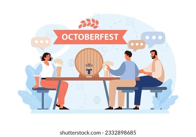 Oktoberfest festival. Cheerful Bavarian people or tourists. Character holding a full glass of beer with foam. Traditional annual beer carnival in Germany. Flat vector illustration