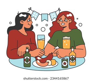 Oktoberfest festival. Cheerful Bavarian people or tourists. Character holding a full glass of beer with foam. Traditional annual beer carnival in Germany. Flat vector illustration