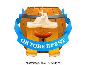 Oktoberfest festival cold beer on a background of barrel isolated