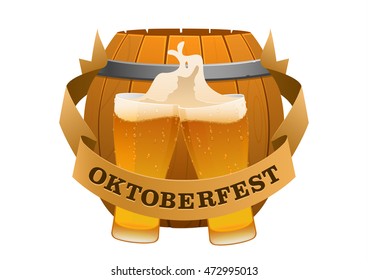 Oktoberfest festival cold beer on a background of barrel isolated