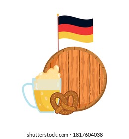 oktoberfest festival, german flag beer and pretzel, celebration germany traditional vector illustration
