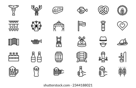 Oktoberfest festival icons set with flat outline vector illustration.