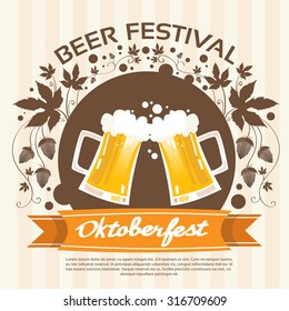 Oktoberfest Festival Two Glass Mug Beer Poster Vector Illustration