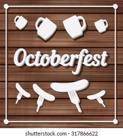 Oktoberfest festival typography background. Vector illustration on wooden texture