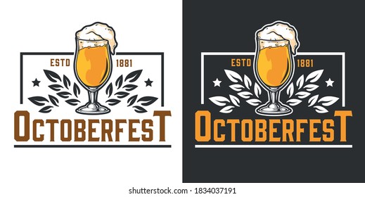Oktoberfest festival vintage emblem with glass full of beer isolated vector illustration