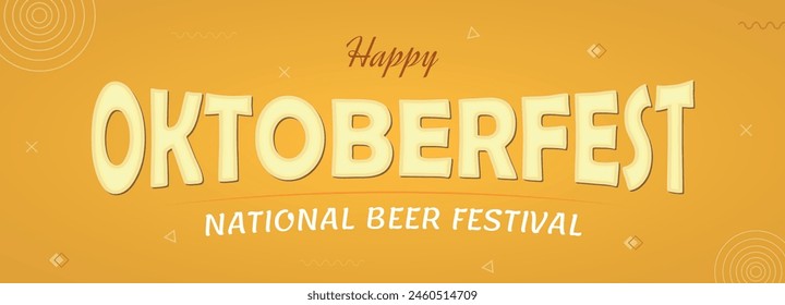 Oktoberfest festival, yellow abstract background with glass of beer, retro pattern, mug of lite alcohol pint, craft beverage, cover banner for drink event, party celebration