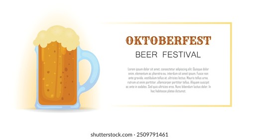 Oktoberfest festival, fundo amarelo abstrato com vidro de cerveja, padrão retro, caneca de cerveja leve, bebida artesanal, faixa de cobertura para o evento de bebida, festa, espaço de cópia para texto