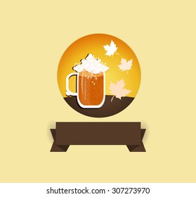 Oktoberfest festive icon in round shape with flat ribbon for your text.Vector illustration.