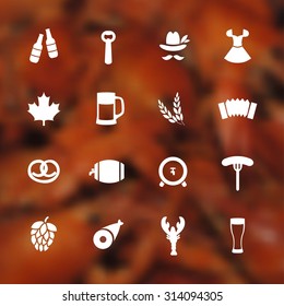 Oktoberfest flat icons on blurred background, vector illustration