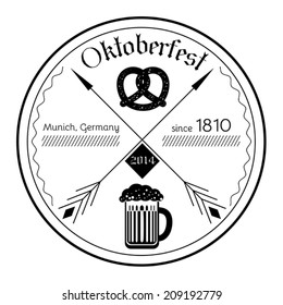 Oktoberfest -  flat vector logo elements, stickers. Corporate identity design with traditional symbols in black and white color. Event in Munich, Bavaria, Germany