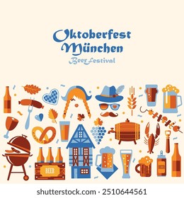 Folheto da Oktoberfest, banner. Logotipo do festival da cerveja, design conceitual sobre fundo branco.