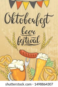 Oktoberfest flyer with beer glasses and snacks