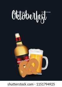 Oktoberfest flyer, poster, greeting card and banner illustration with beer glass and foamy beer mug. vector illustration.