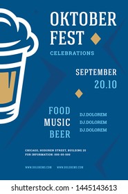 Oktoberfest flyer or poster retro typography template design willkommen zum invitation beer festival celebration vector illustration. Beer mug symbol with decoration.