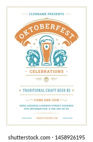 Oktoberfest flyer or poster retro typography template design willkommen zum invitation beer festival celebration vector illustration. Beer mug symbol with decoration.