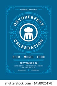 Oktoberfest flyer or poster retro typography template design willkommen zum invitation beer festival celebration vector illustration. Beer mug symbol with ornaments decoration.