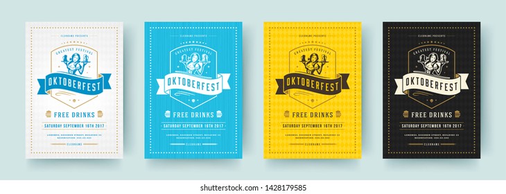 Oktoberfest flyers or posters retro typography vector templates design willkommen zum invitations beer festival celebration. Beer silhouette.