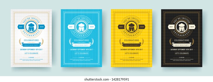 Oktoberfest flyers or posters retro typography vector templates design willkommen zum invitations beer festival celebration. Beer silhouette.