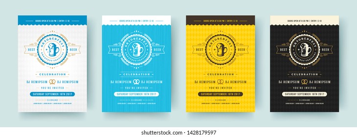 Oktoberfest flyers or posters retro typography vector templates design willkommen zum invitations beer festival celebration. Beer silhouette.