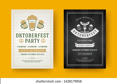 Oktoberfest flyers or posters retro typography vector templates willkommen zum invitations beer festival celebration. Beer silhouette.