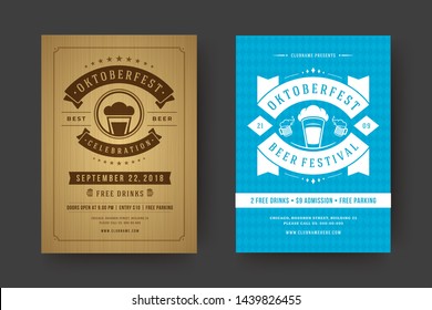 Oktoberfest flyers or posters retro typography emplates willkommen zum invitations beer festival celebration vector illustration. Beer mug symbol and decoration.