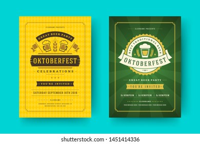 Oktoberfest flyers or posters retro typography templates willkommen zum invitations beer festival celebration vector illustration. Beer mug symbol and decoration.