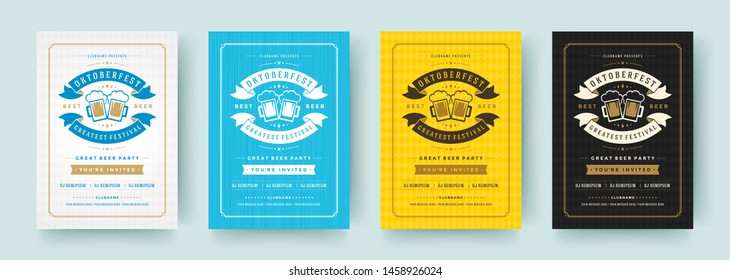 Oktoberfest flyers or posters retro typography vector templates design invitations beer fesival celebration. Beer mug symbol.