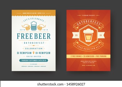 Oktoberfest flyers or posters retro typography emplates willkommen zum invitations beer festival celebration vector illustration. Beer mug symbol and decoration.