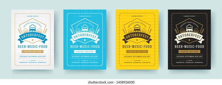 Oktoberfest flyers or posters retro typography vector templates design invitations beer fesival celebration. Beer mug symbol.