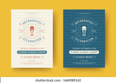 Oktoberfest flyers or posters retro typography emplates willkommen zum invitations beer festival celebration vector illustration. Beer mug symbol and decoration.