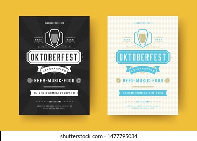 Oktoberfest flyers or posters retro typography emplates willkommen zum invitations beer festival celebration vector illustration. Beer mug symbol and decoration.