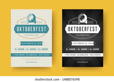 Oktoberfest flyers or posters retro typography emplates willkommen zum invitations beer festival celebration vector illustration. Beer mug symbol and decoration.