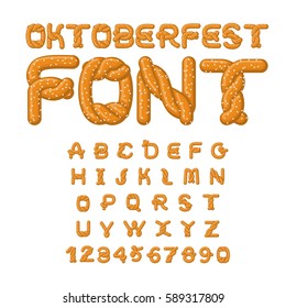 Oktoberfest font . Pretzel alphabet. Traditional German meal is ABC. Bake snack  