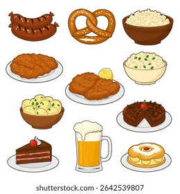 Comida Oktoberfest com cozinha alemã e festa.