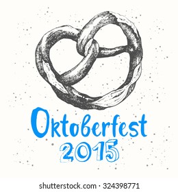 Oktoberfest food. Traditional beer snack. Vector illustration with the sketch pretzel. Pub menu.