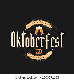 Oktoberfest fraktur font gothic lettering with ears of wheat. Traditional Bavarian beer festival. Easy to edit vector template for your logo design,  poster, banner, flyer, t-shirt, invitation, etc. 