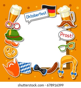 Oktoberfest frame with photo booth stickers. Design for festival and party.