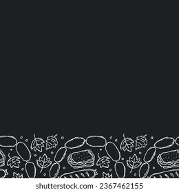 Oktoberfest frame with place for text. Doodle oktoberfest background with beer and meet.