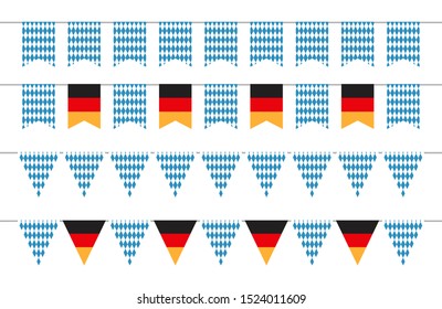 Oktoberfest garlands. Oktoberfest bunting flags. Bavarian and german banners vector set