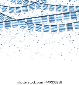 Oktoberfest garlands having blue-white checkered pattern and blue confetti