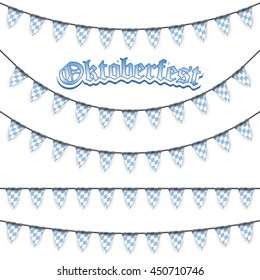 Oktoberfest garlands having blue-white checkered pattern and text Oktoberfest