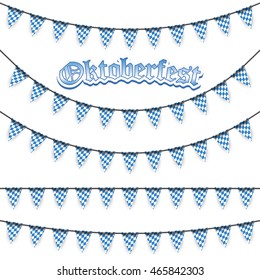 Oktoberfest garlands having blue-white checkered pattern and text Oktoberfest