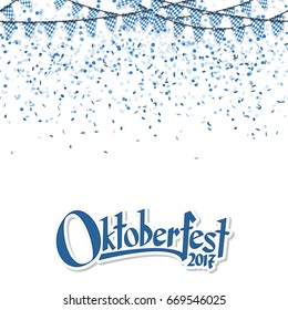 Oktoberfest garlands having blue-white checkered pattern and blue confetti