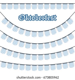 Oktoberfest garlands having blue-white checkered pattern and text Oktoberfest