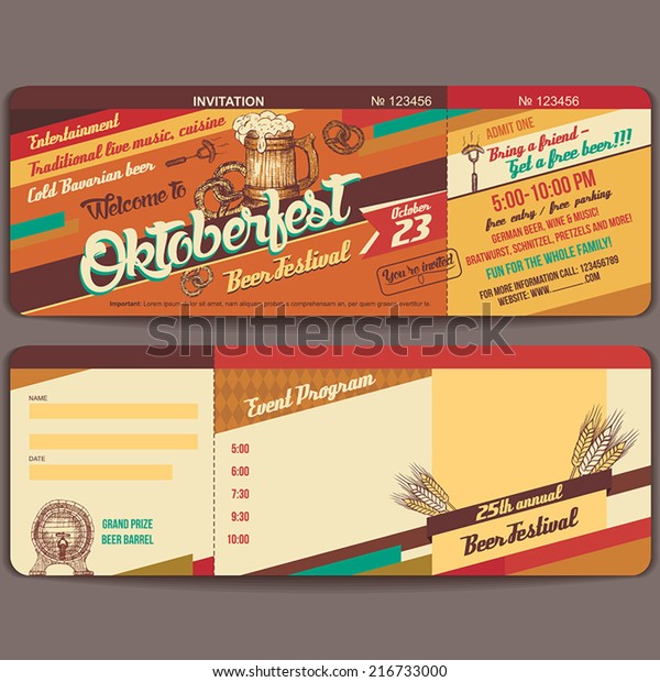 Einladung Zum Oktoberfest Deutscher Bierfest Vintage Ticket Vorlage Stock Vektorgrafik Lizenzfrei