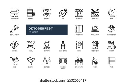 Oktoberfest festival de Alemania fiesta carnaval detallado esquema conjunto de iconos