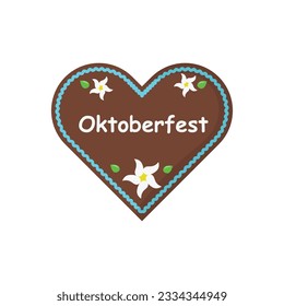 Oktoberfest mit Lebkuchenherz und Edelweiß-Vektorgrafik auf weißem Hintergrund