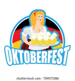 Oktoberfest girl and beer mug. National Beer Festival in Germany. Woman and alcohol. Vector illustration
